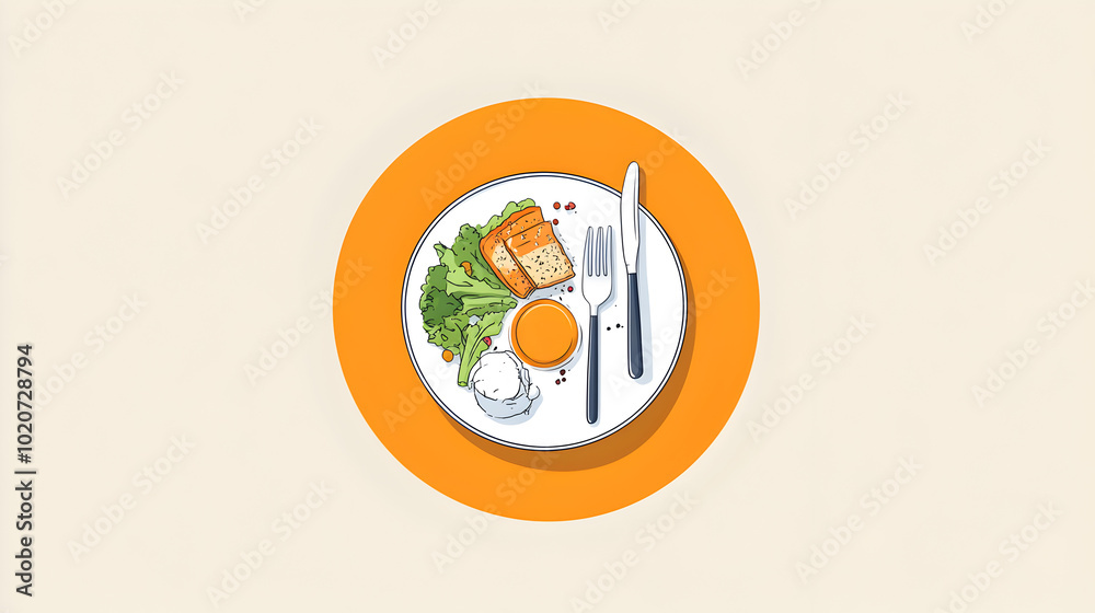 An illustration of a balanced meal plate, symbolizing healthy eating. Balanced nutrition.


