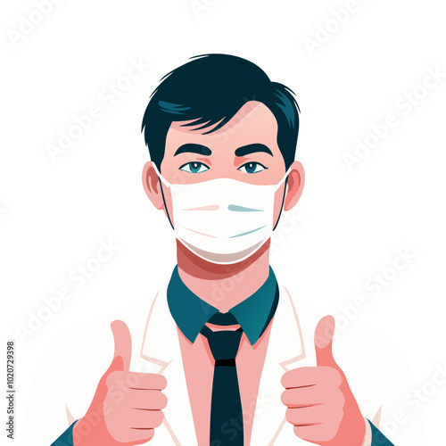 Healthcare professional wearing a mask giving a thumbs up, symbolizing positivity and health assurance
 photo