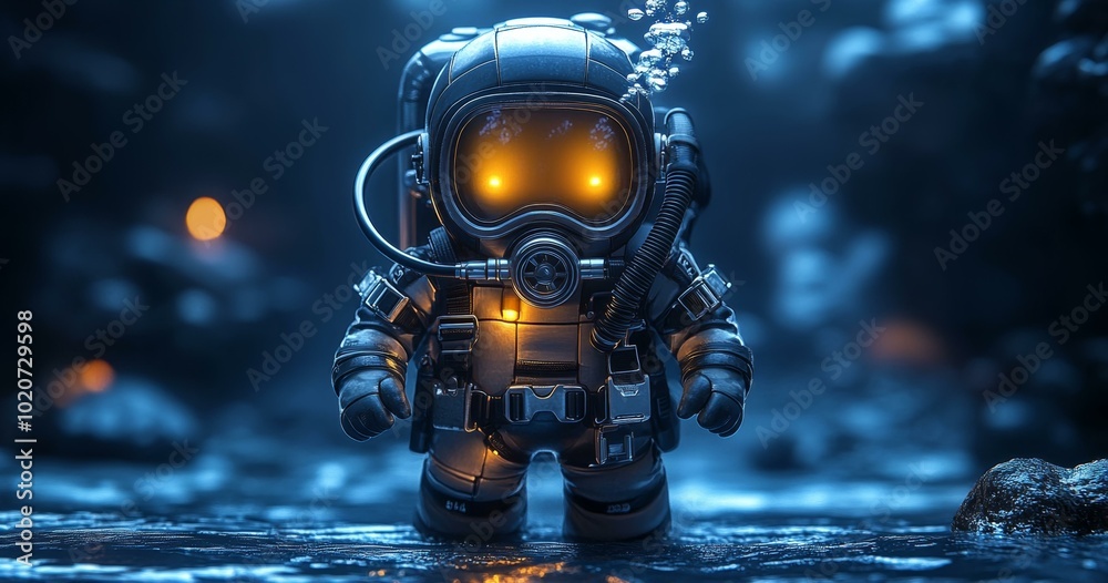 Diver in Space Suit Underwater, Exploring Aquatic Environment