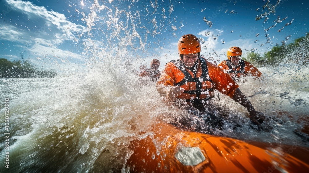 Naklejka premium Whitewater rafting adventure in the rapids