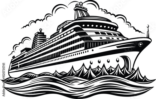 Ship and wave silhouette vector