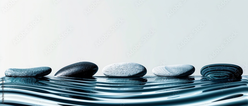 Smooth skipping stones by the water, calm and serene, pastel colors, isolated on white background Smooth skipping stones by the water, calm and serene, pastel colors, isolated on white background