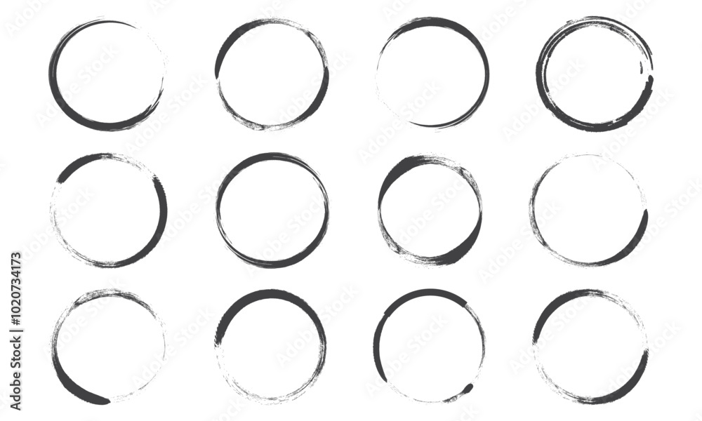 Circle ink stain, coffee or wine ring, paint brush, cup mark, black round trace line art, chalk outline design isolated on white background. Watercolor vector illustration Circle ink stain, coffee or wine ring, paint brush, cup mark, black round trace line art, chalk outline design isolated on white background. Watercolor vector illustration