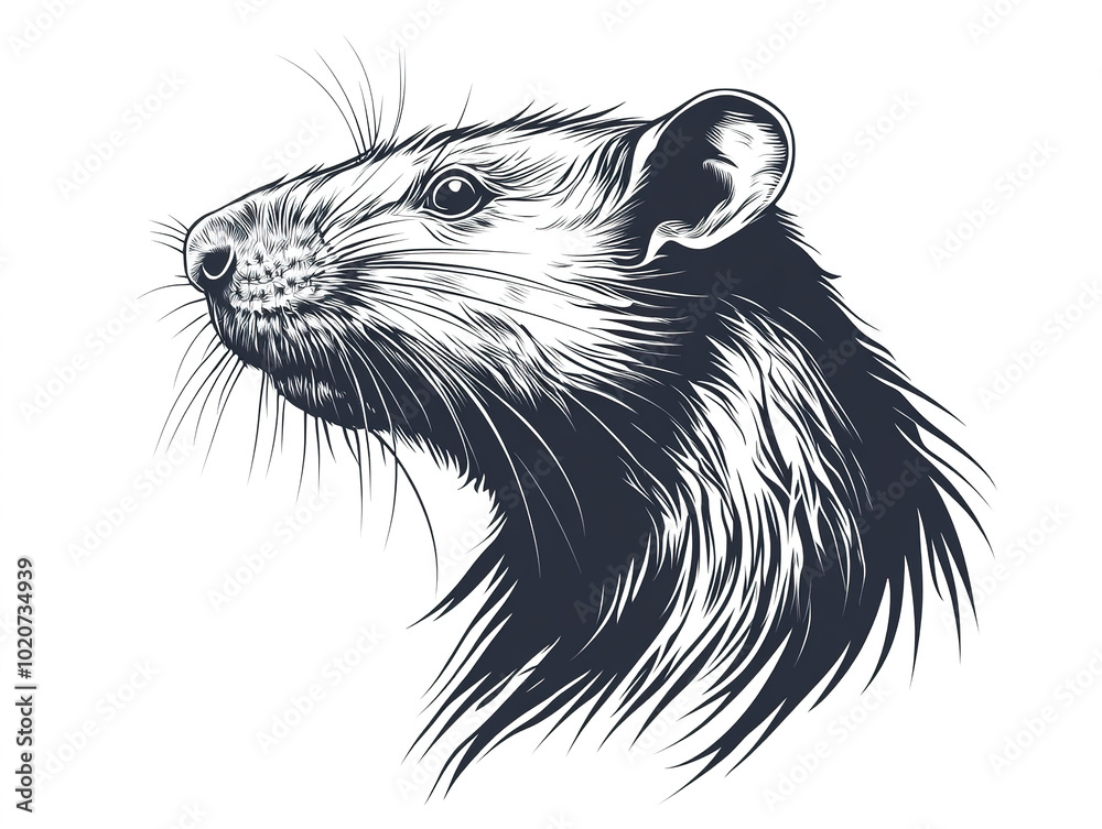 Fototapeta premium Artistic rat silhouette in outline style, vector illustration for logo use, isolated on bright white