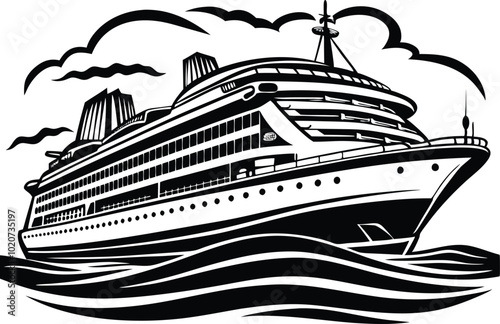 Ship and wave silhouette vector