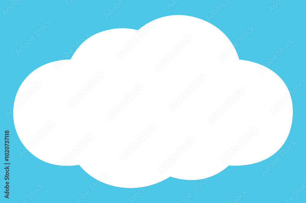 Cute white cartoon cloud on blue background, cloud shape Cute white cartoon cloud on blue background, cloud shape