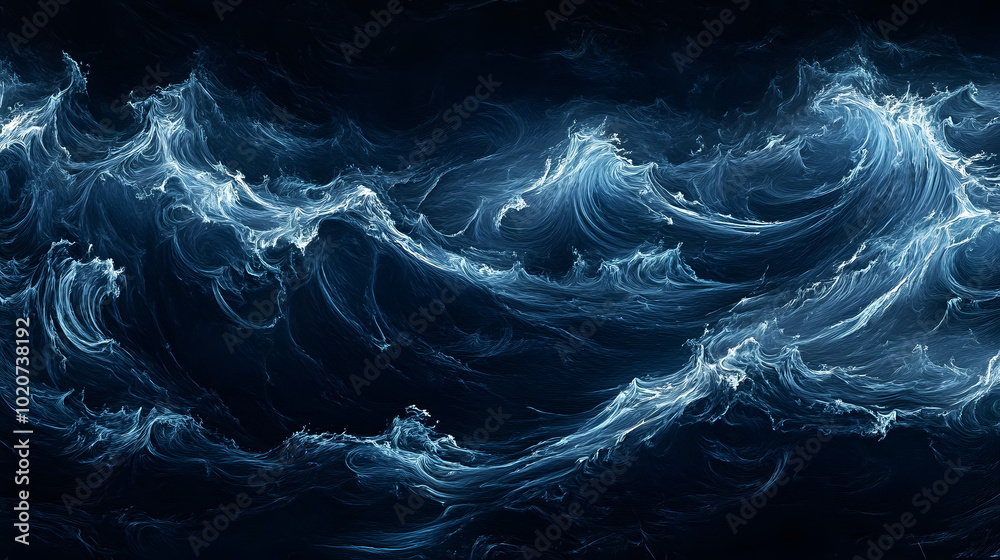 Fototapeta premium Dark Blue Ocean Waves: A dramatic image of dark blue ocean waves, highlighting the powerful and turbulent nature of the sea.