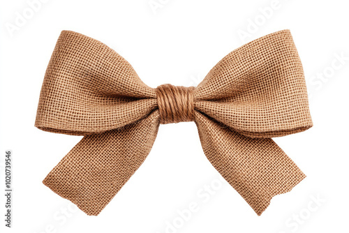 Brown fabric bow on a white isolated background.