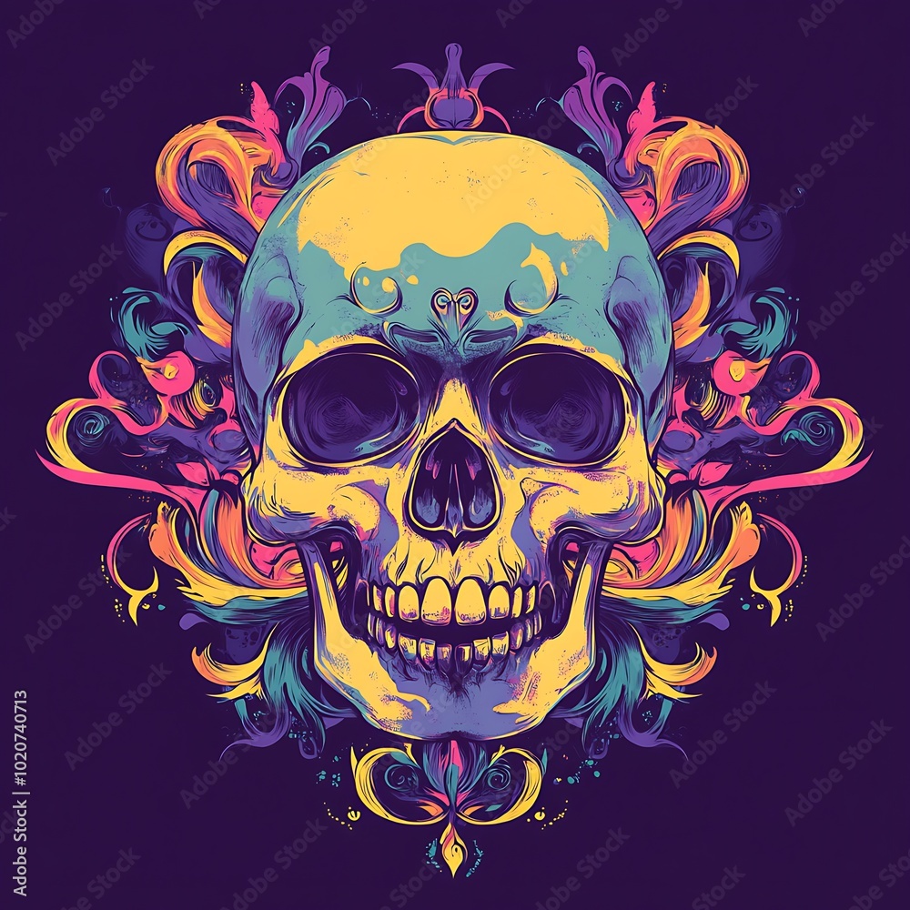 A colorful skull with a vibrant design. A colorful skull with a vibrant design.