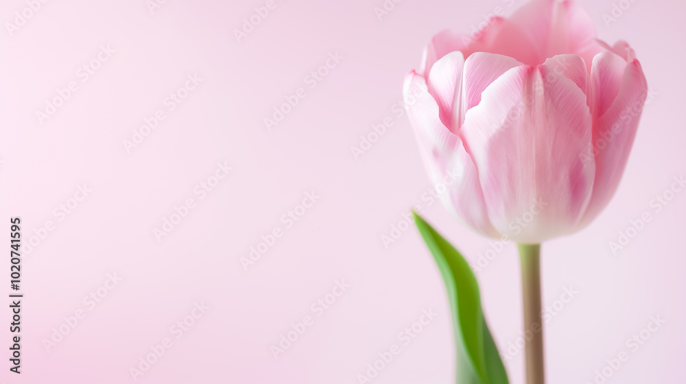 A beautiful pink tulip stands gracefully on a soft pastel backdrop, its petals gently unfurling in all their splendor, radiating tranquility and charm A beautiful pink tulip stands gracefully on a soft pastel backdrop, its petals gently unfurling in all their splendor, radiating tranquility and charm