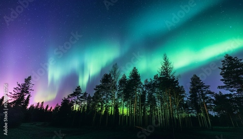 night forest with aurora