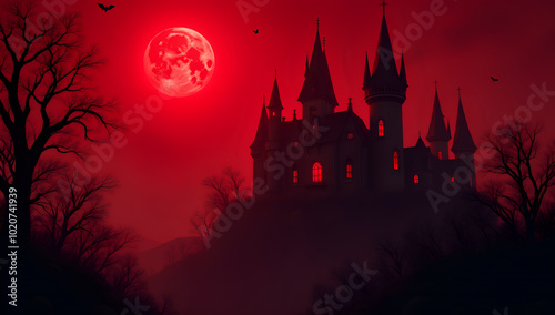 Mystic Shadows: A gothic Castle in Red Light