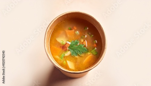 soup in a disposable cup of craft paper