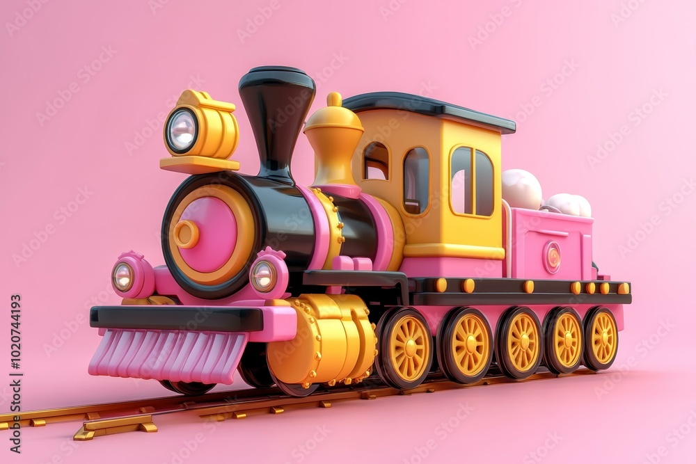 Pink and Yellow Toy Train, 3D Model Pink and Yellow Toy Train, 3D Model