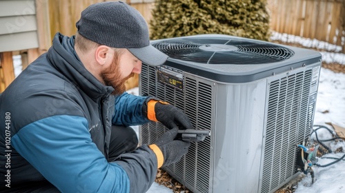 HVAC Technician Working on an AC Unit photo