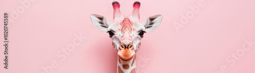 Giraffe head, pink background, playful and colorful design photo