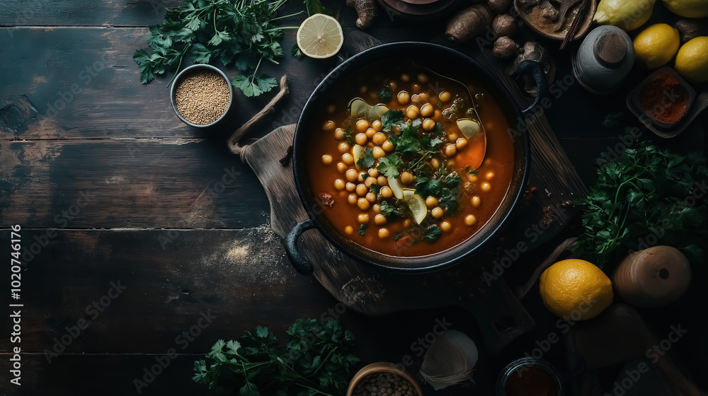 A bowl of Moroccan chickpea and green broad bean soup