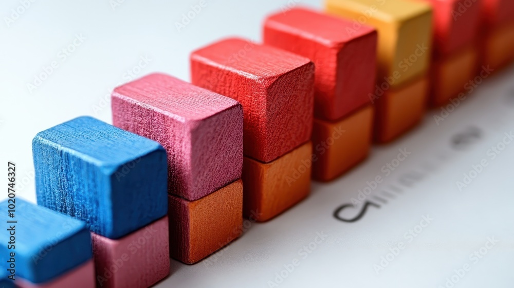Colorful wooden blocks arranged in a gradient, showcasing a visual representation of growth or progress.