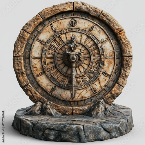 Decorative Stone Clock, 3D Rendering