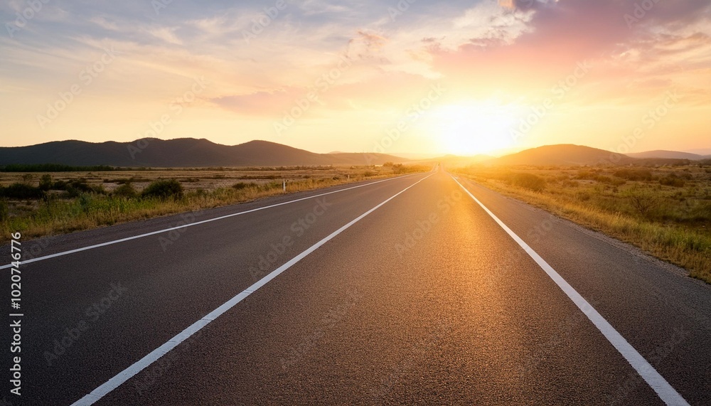 Fototapeta premium sunset background highway long road stretches into the distance empty street on a beautiful afternoon