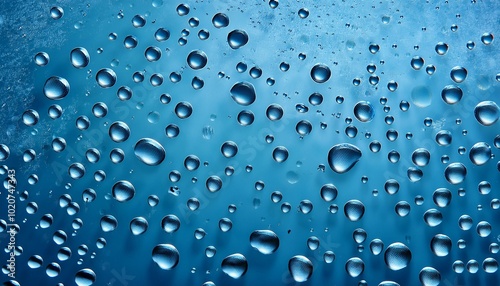 many water droplets fall in blue background water drops isolated over blue background