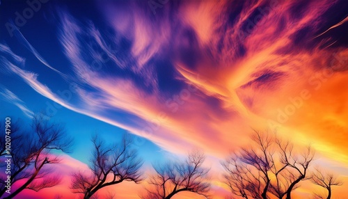 abstract colorful sky with tree branches