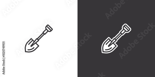 Camping shovel on white and black background. Original vector illustration in vintage style.