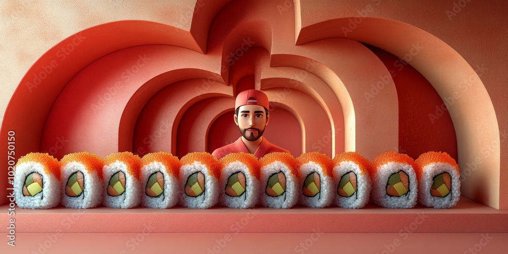 Naklejka premium Sushi Chef Presents His Art