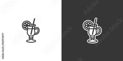 Glass of mulled wine on white and black background. Original vector illustration in vintage style.