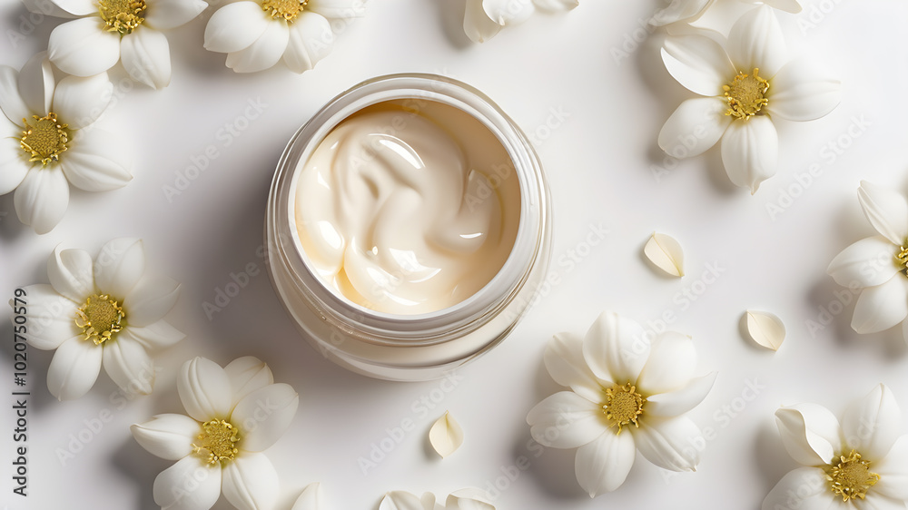 Medical therapy cosmetic cream with herbal flowers. care moisture lotion with herbal flowers. AI generated image, ai. Medical therapy cosmetic cream with herbal flowers. care moisture lotion with herbal flowers. AI generated image, ai.
