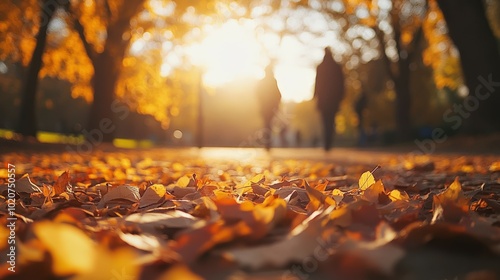 Wallpaper Mural Autumn leaves covering the ground in a sunlit forest Torontodigital.ca