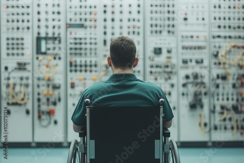 Person in Wheelchair Testing Industrial Equipment photo