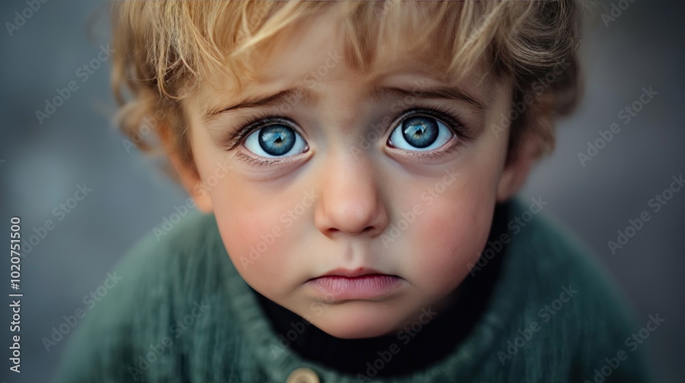 Child with large sad eyes, close-up portrait. Child with large sad eyes, close-up portrait.