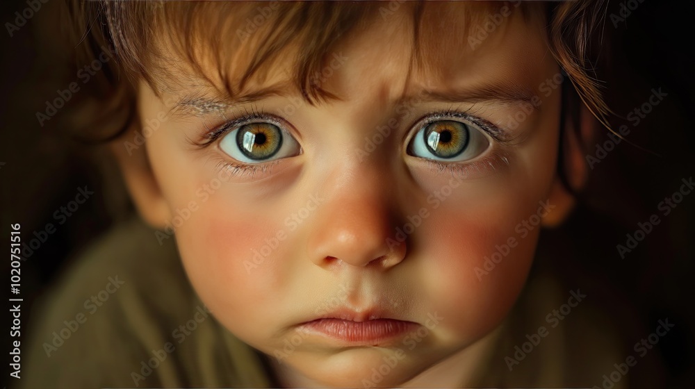 Close-up of a child with big sad eyes. Close-up of a child with big sad eyes.