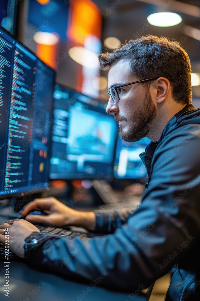 Internet security manager, An internet security manager at a sleek modern desk, strategically organizing cybersecurity plans, surrounded by digital security tools and monitors, set Internet security manager, An internet security manager at a sleek modern desk, strategically organizing cybersecurity plans, surrounded by digital security tools and monitors, set