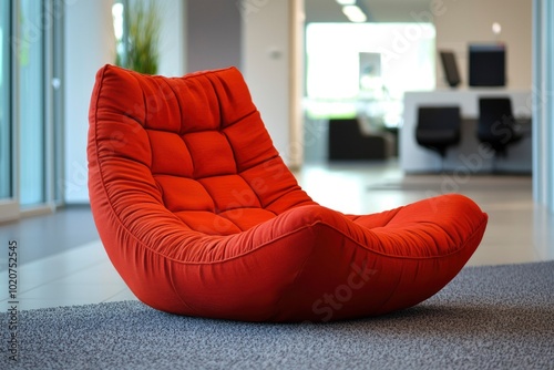 Red Beanbag Chair on a Gray Carpet in a Modern Interior