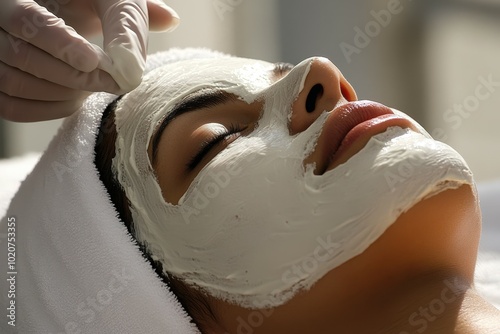 woman receiving facial treatment at spa photo