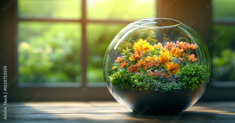 Vibrant Flower Bouquet in a Spherical Glass Vase Vibrant Flower Bouquet in a Spherical Glass Vase