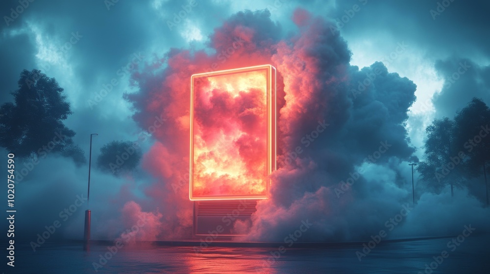Futuristic Explosion in Cityscape, Artificial Intelligence Concept Futuristic Explosion in Cityscape, Artificial Intelligence Concept