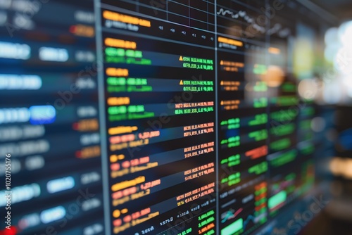 Stock Market Data Display with Financial Graphs and Colorful Indicators