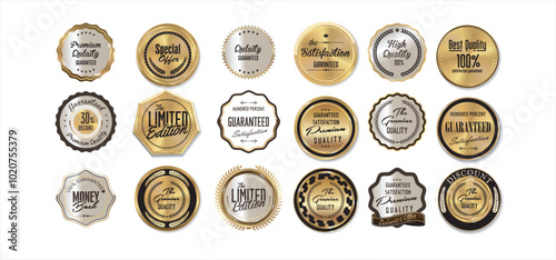 Luxury premium golden badges and labels, Luxury premium golden labels collection, vector illustration