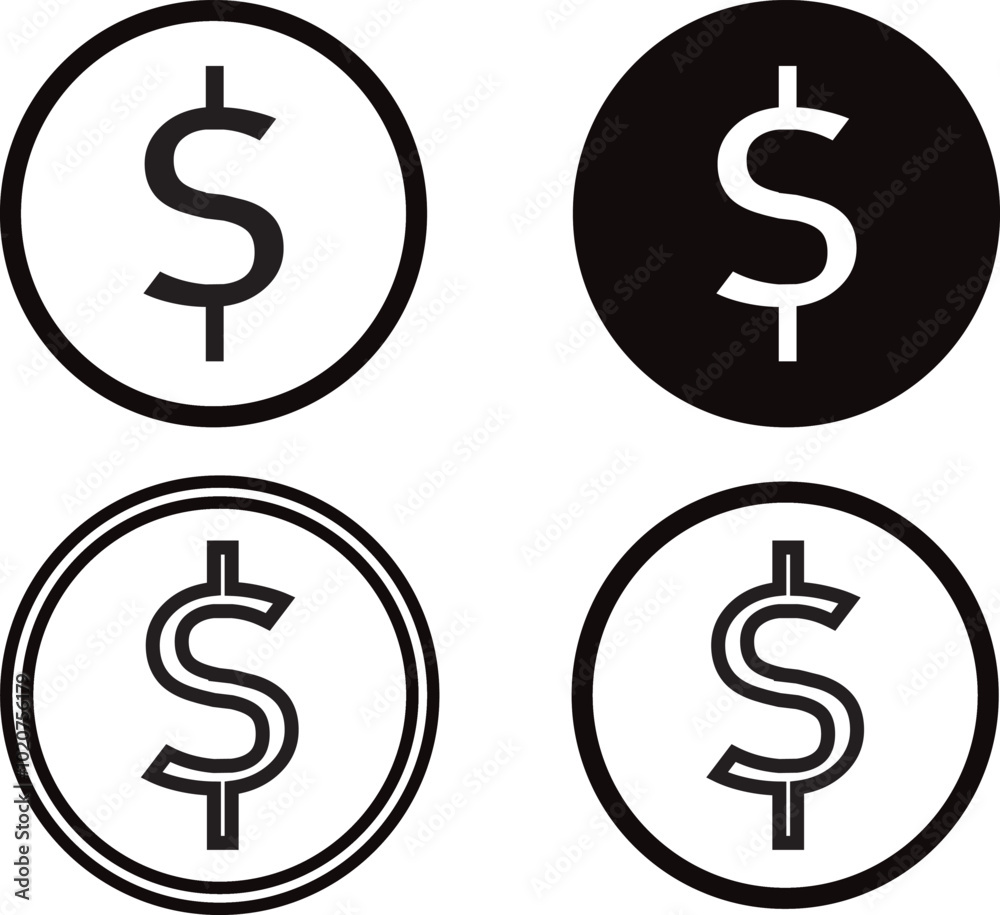 simple abstract black color dollar icon set simple abstract black color dollar icon set