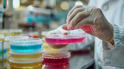 A microbiologist prepares a petri plate in the lab photo