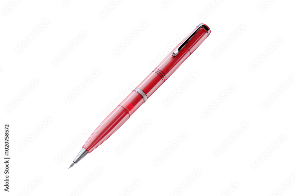 A modern retractable gel pen with a transparent body, standing upright with the cap off isolated on white background A modern retractable gel pen with a transparent body, standing upright with the cap off isolated on white background