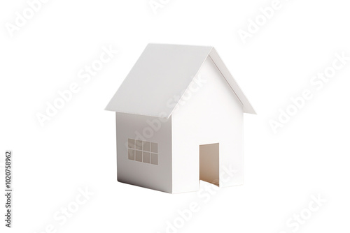 A minimalist paper house with a simple design, placed centrally against a plain white backdrop