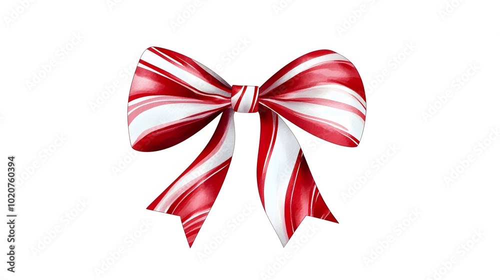 Red and White Striped Bow Watercolor Illustration. Red and White Striped Bow Watercolor Illustration.