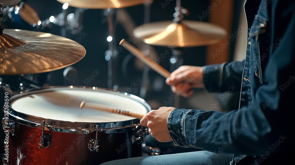 Musician Playing Drums in Studio Environment Musician Playing Drums in Studio Environment