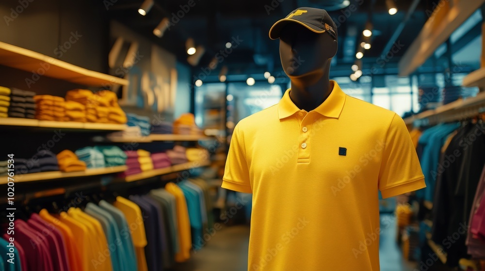yellow polo shirt on display in clothing store yellow polo shirt on display in clothing store