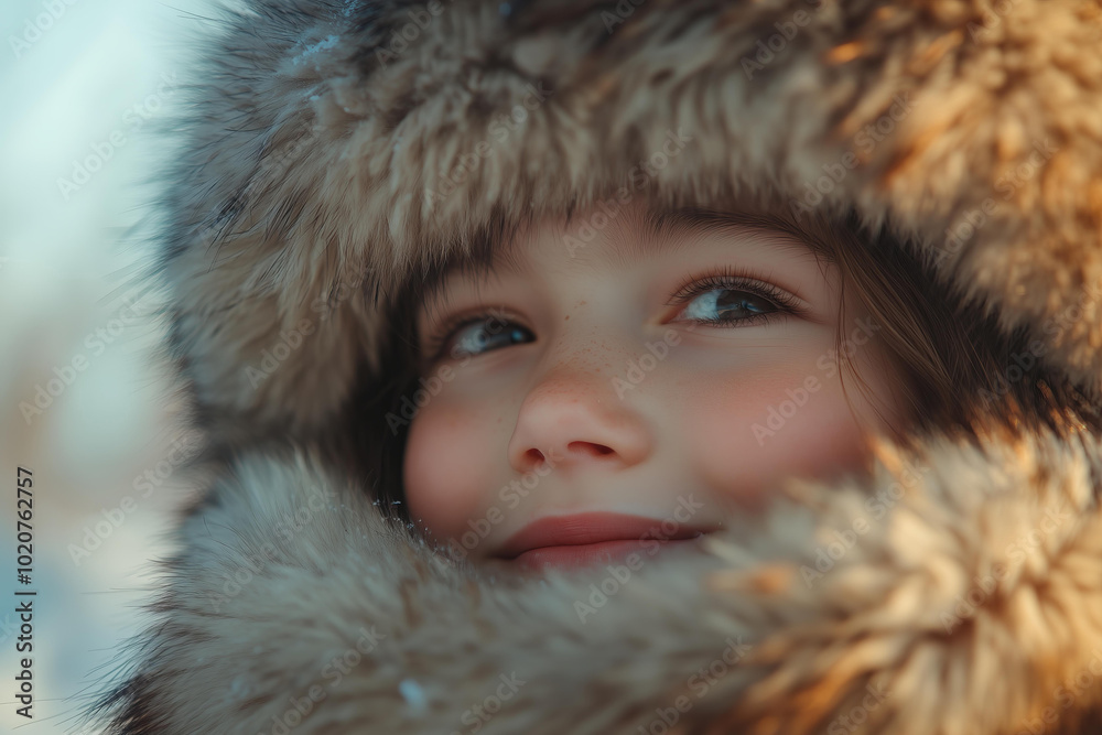 young brunette girl wearing an oversized fur hat, smiling gently as she covers her head with the fluffy cap. The background is a serene winter landscape, adding to the cozy and warm atmosphere young brunette girl wearing an oversized fur hat, smiling gently as she covers her head with the fluffy cap. The background is a serene winter landscape, adding to the cozy and warm atmosphere