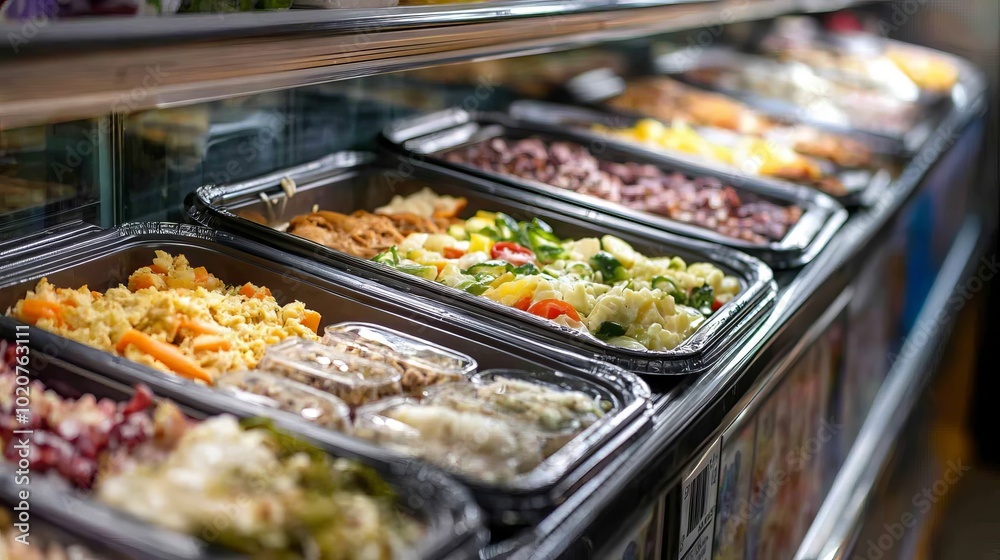 Variety of Frozen Dinners Displayed in Grocery Store Variety of Frozen Dinners Displayed in Grocery Store